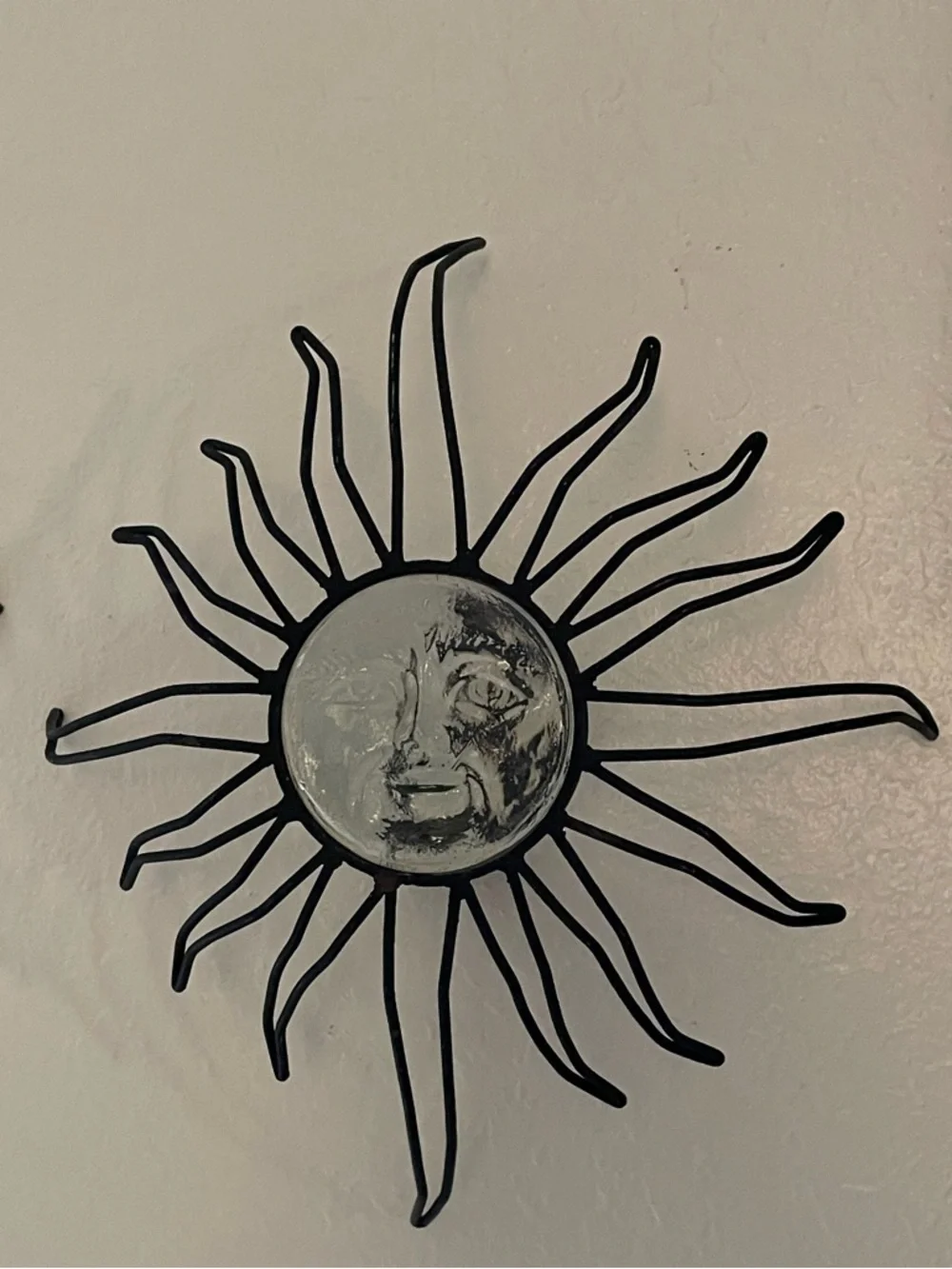 Vintage Celestial Sun Face Candle Holder Sconce wrought iron glass